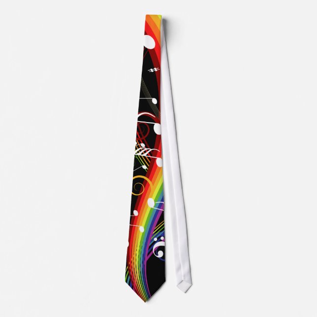 Gravata Rainbow White Music Notes on Black (Frente)