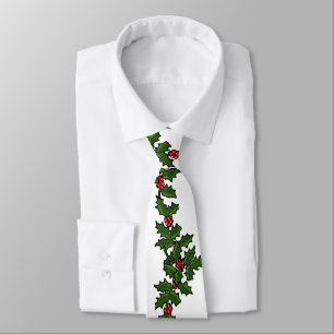 Gravata Ramagens de Natal de Azevinho Vermelho Verde Branc
