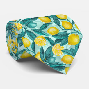 Gravata Ramais de limão em azul e amarelo