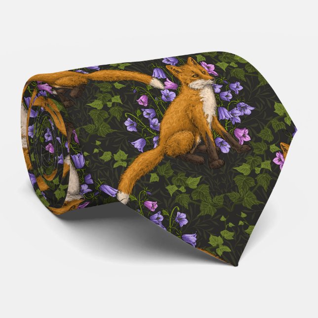 Gravata Raposa, flores e marivas, verdes, laranja e viole (Rolled)