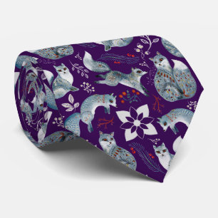 Gravata Raposas azuis estilizadas com desenhos florais int