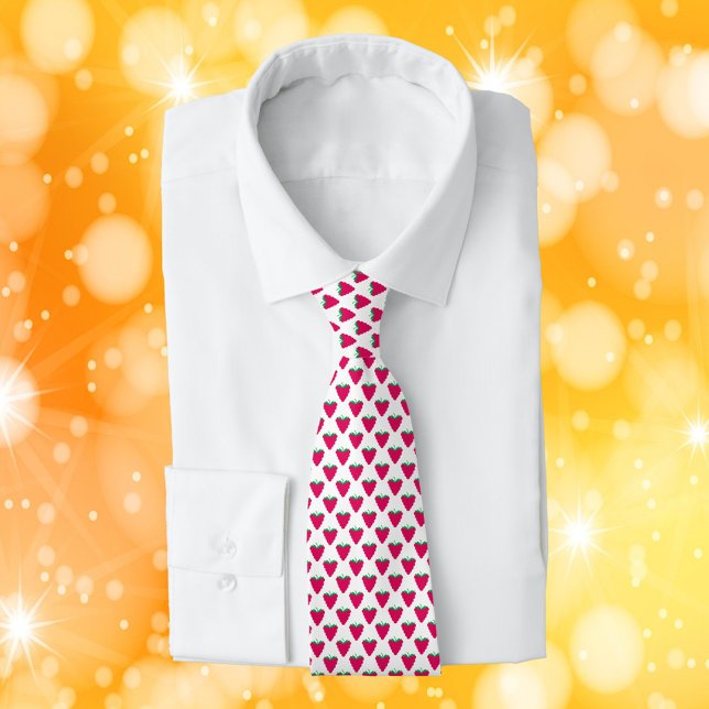 Gravata Raspberries Pink Berry Fruit Pattern (A tie with a pattern of pink raspberries)