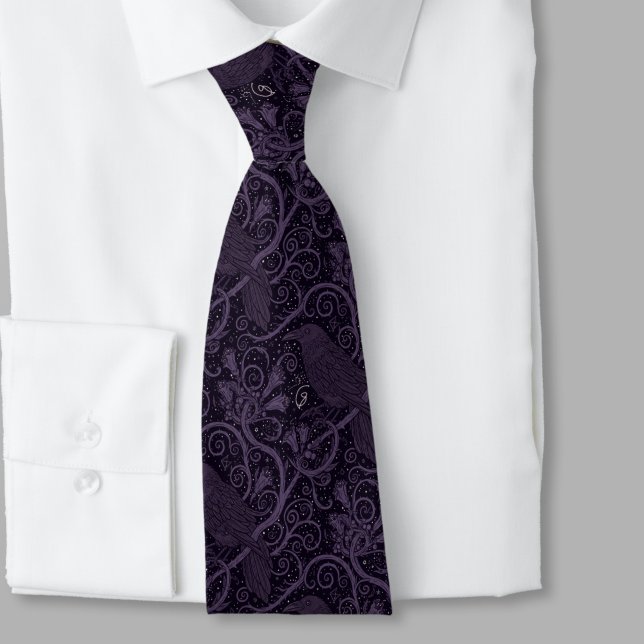 Gravata Raven Whimsigoth Necktie - Dark Purple (Whimsigoth raven purple necktie)