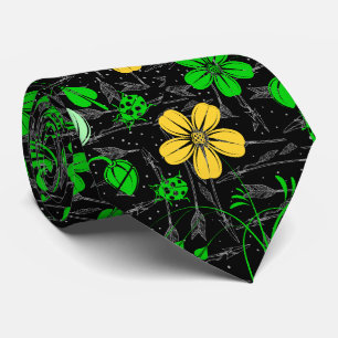 Gravata RB02.Reborn Flores Padrão Camadas.Fundo Preto
