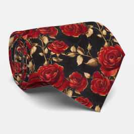 Gravata Red and Gold Roses On Black