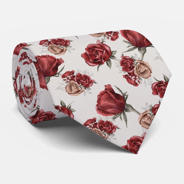 Gravata Red and Gold Roses On White (Rolled)