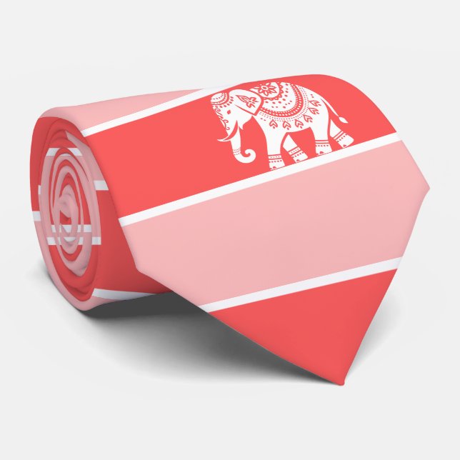 Gravata Red and pink stripes with white elephant (Rolled)