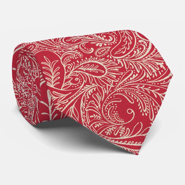 Gravata Red and White Denim Paisley (Rolled)