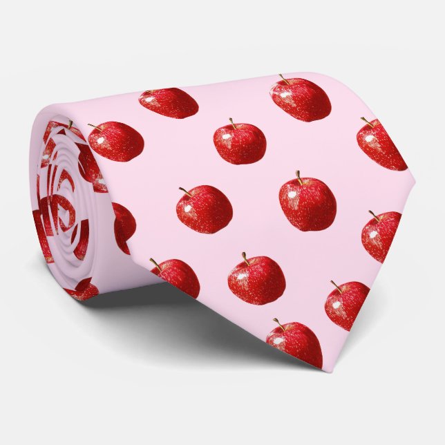 Gravata Red Apple Watercolor Pattern Neck Tie (Rolled)