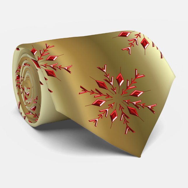 Gravata Red Christmas Stars on Gold (Rolled)
