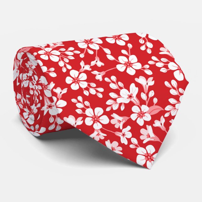 Gravata Red cute little floral pattern (Rolled)