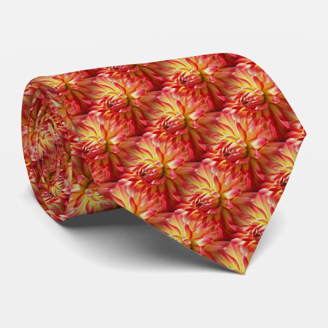 Gravata Red Dahlia Flower Pattern Nature (Rolled)