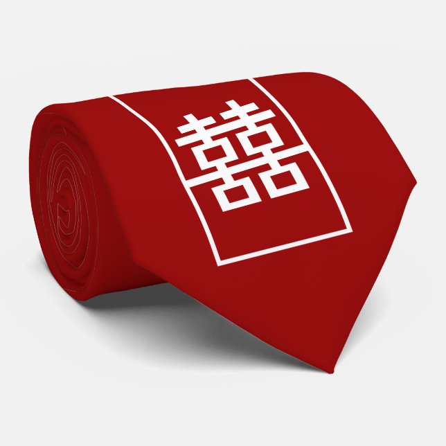 Gravata Red Double Happy Chinese Weding Oriental Tie (Rolled)