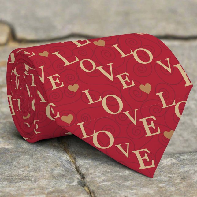 Gravata Red Love Heart Pattern Dia de os namorados Modern (Criador carregado)