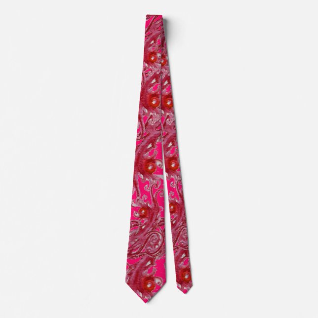 Gravata RED MAGIC BERRIES Fantasy Fuchsia Floral Swirls (Frente)