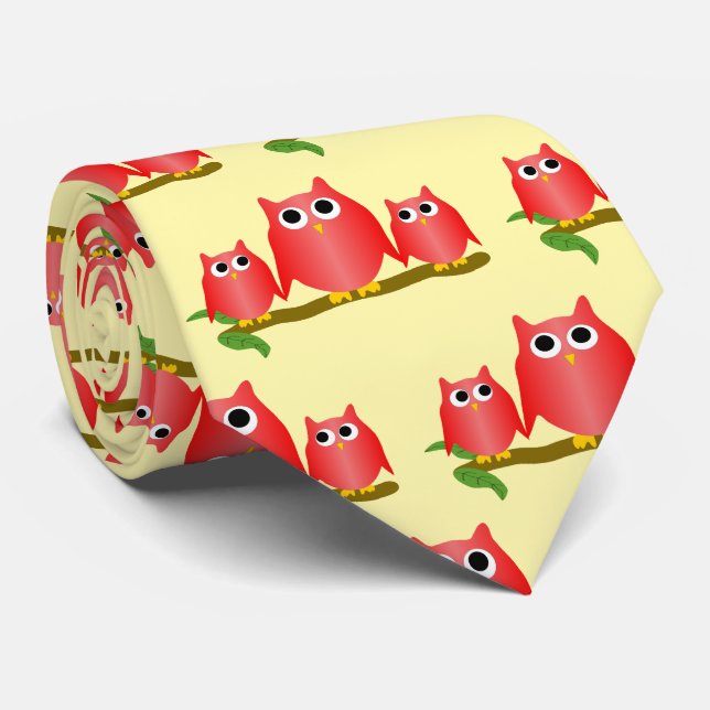Gravata Red Owls Design Any Colour Background (Rolled)