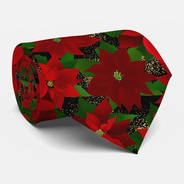 Gravata Red Poinsettia Black Christmas (Rolled)