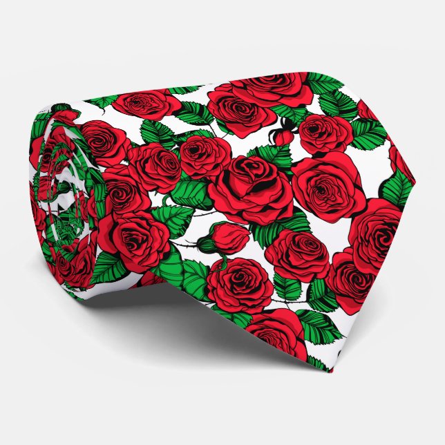 Gravata Red roses pattern tie (Rolled)