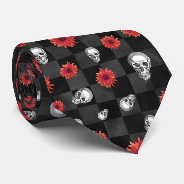 Gravata Red Skulls e Sunflower Series Design 7 (Rolled)