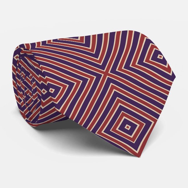 Gravata Red White And Purple Striped Diamond Pattern  (Rolled)
