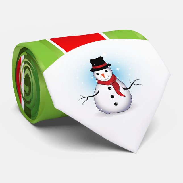 Gravata Red White e Green Strips com Snowman ligado (Rolled)