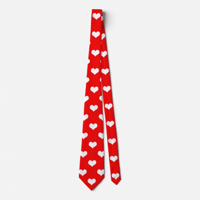 Gravata Red White Love Heart Pattern Design (Frente)