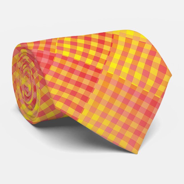 Gravata Red Yellow Checker Abstract Pattern (Rolled)