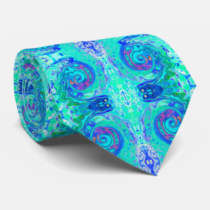 Gravata Redemoinho Líquido Azul e Verde de Oceano Abstrato