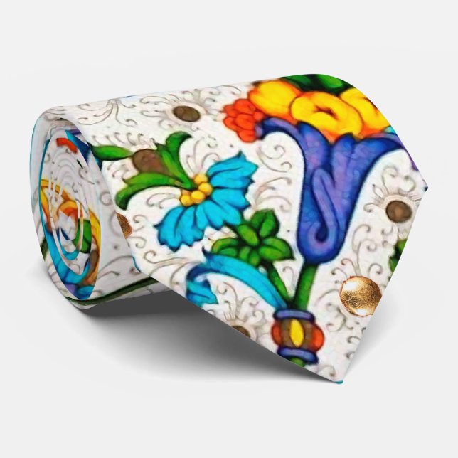 GRAVATA REDEMOINHOS FLORAIS AZUIS DO RENASCIMENTO (Rolled)