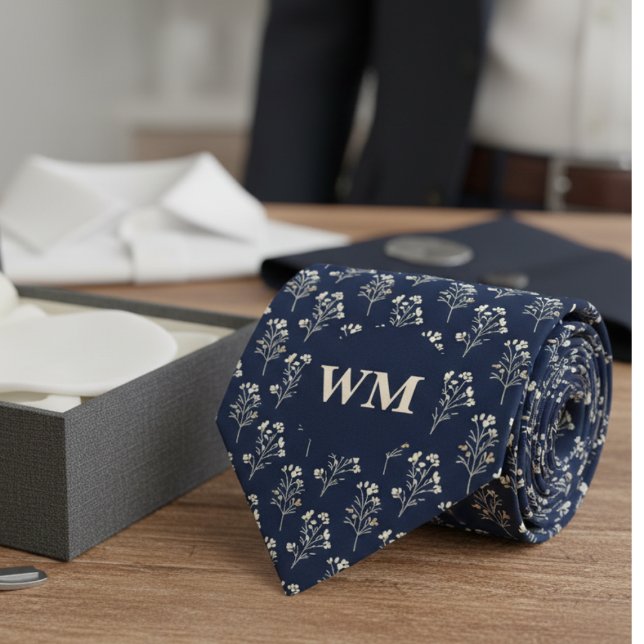 Gravata Refined Wildflower Monogram – Men’s Wedding (Monogram floral necktie)