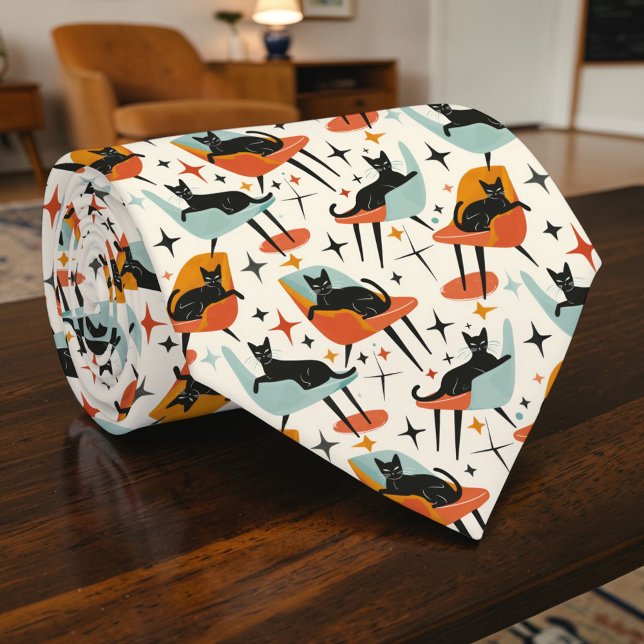 Gravata Regata Gráfica Retro Gato Anos 50 (Criador carregado)