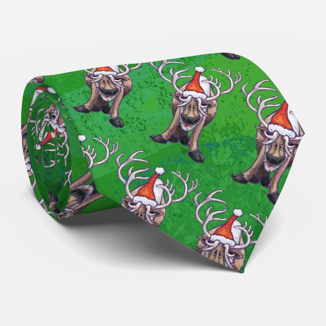 Gravata Reindeer Christmas On Green (Rolled)