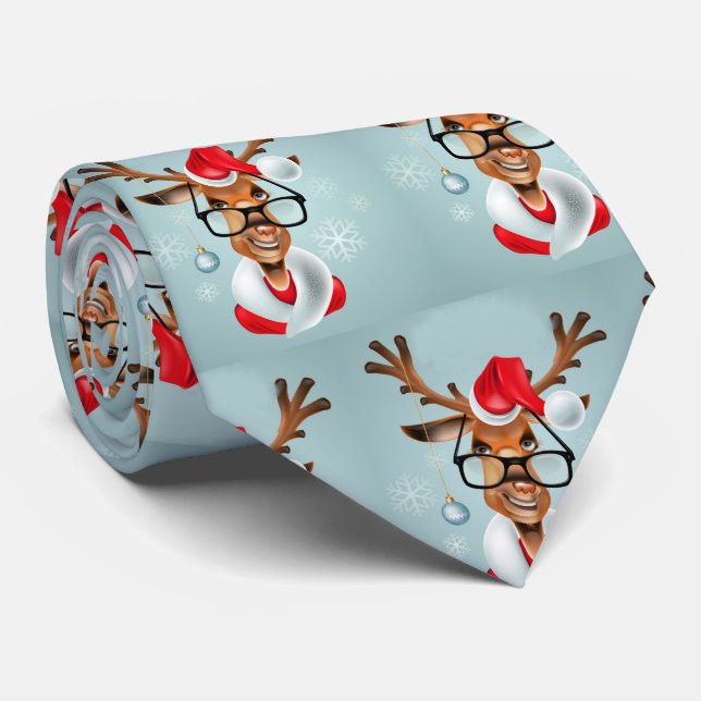 Gravata Reindeer de Natal Papai noel Humor Divertido (Rolled)