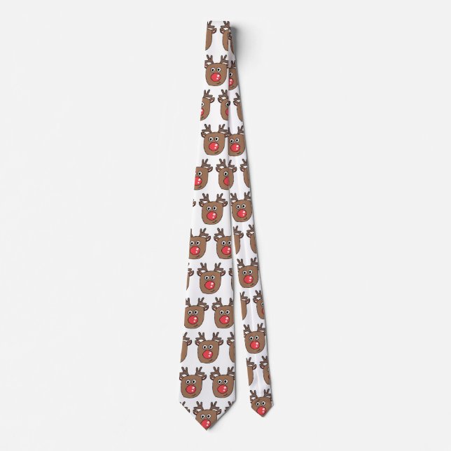 Gravata Reindeer Rudolf Cute Papais noeis Xmas Tie (Frente)