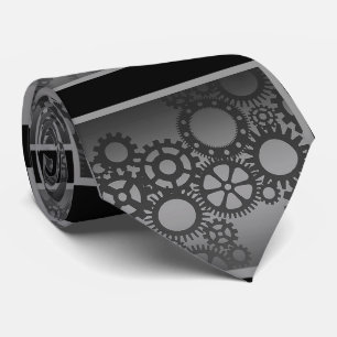 Gravata Relógio Preto e Prata Engrenagens Steampunk Gravat
