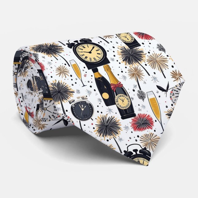 Gravata Relógios De feliz ano novo E Champanhe (Rolled)