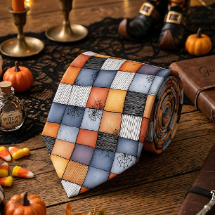 Gravata Remendo de Halloween com Teias de Aranha