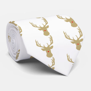 Gravata Rena Dourado do Natal com um laço vermelho do