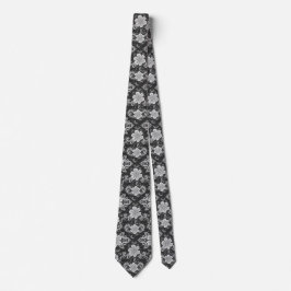 Gravata Renda Floral Branca sobre Preto