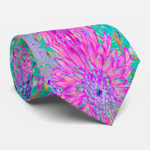 Gravata Resfriar Arte Arty Rosa Azul e Roxo Flor de Dahlia