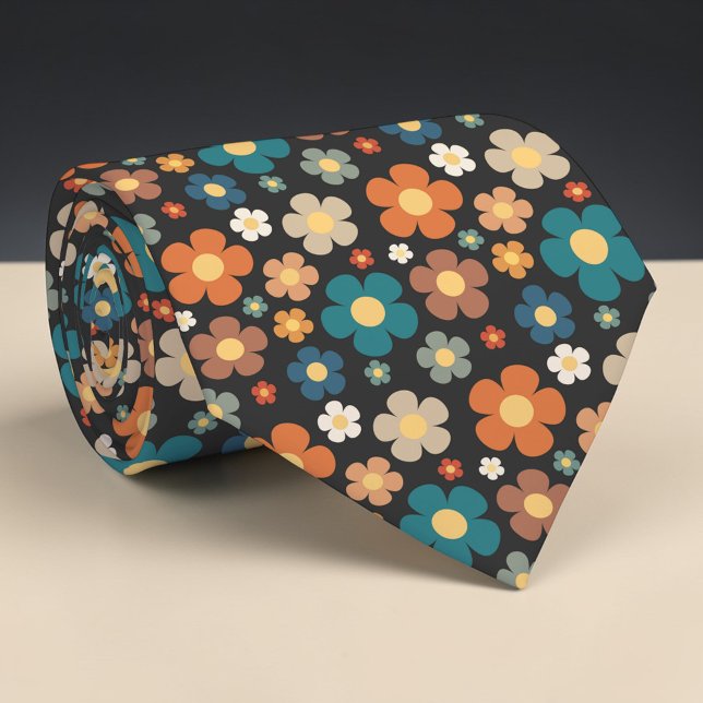 Gravata Retro 70s Flower Classic Custom Necktie (Criador carregado)