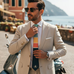 Gravata Retro Anos 70 Mod Azul Rosa Listras Padrão Monogra