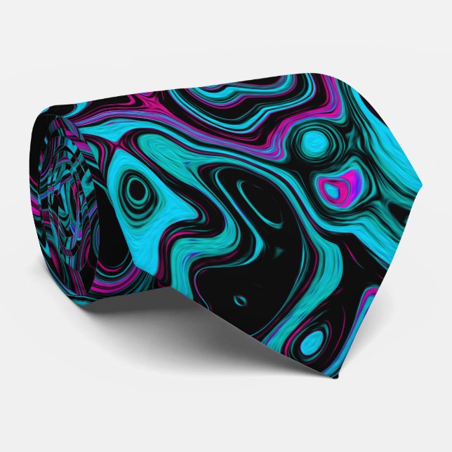 Gravata Retro Aqua Magenta e Abstrato preto (Rolled)