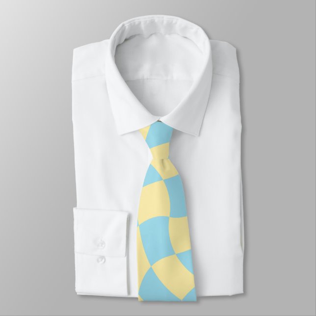 Gravata Retro Blue Yellow Pastel Warped Checkerboard  (Amarrado)