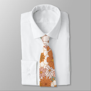 Gravata Retro Boho Terracota Floral Flores Silvestres Outo