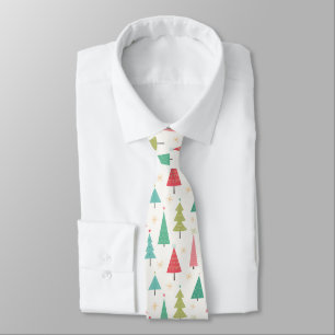 Gravata Retrô Feliz Natal Árvores Divertidas Padrão de Fér