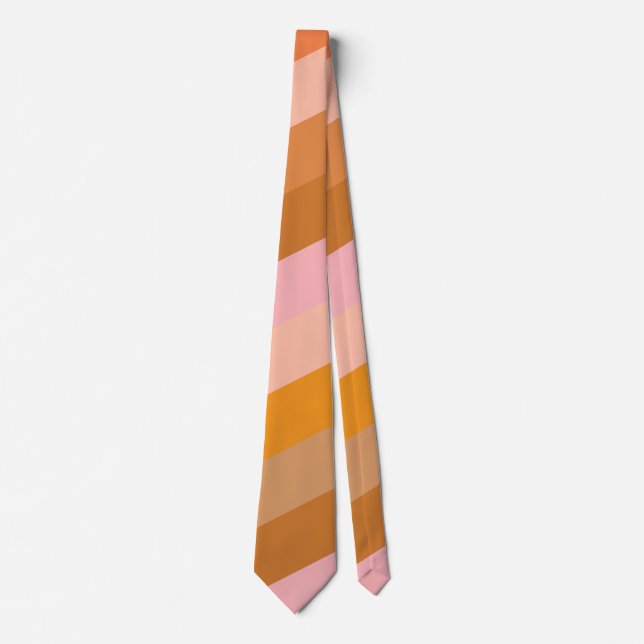 Gravata Retro Geometric Pink Orange Stripes Wedding (Frente)