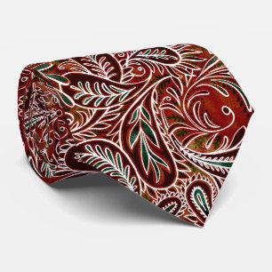 Gravata Retro Maroon Teal Paisley Pattern