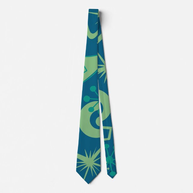 Gravata Retro Mid Century Green & Blue Abstract (Frente)