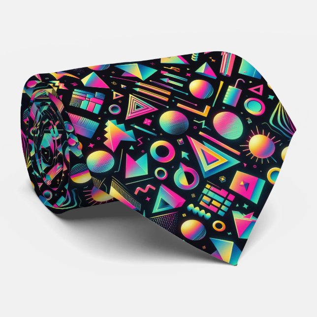 Gravata Retro Neon Funky Formas Anos 80 (Rolled)